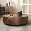 Table basse ronde en noyer avec tiroirs de rangement cachés, aucun assemblage requis-1415296420