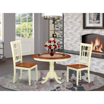Ensemble de coin repas 3 pièces pour petits espaces comprenant une table ronde avec piédestal et 2 chaises de cuisine, babeurre et cerise