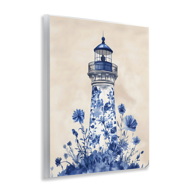 Plaque murale phare floral bleu, design par Arlington Prints