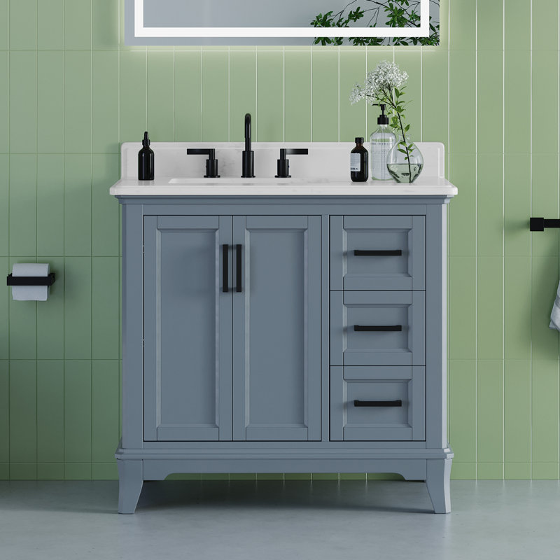 Free Standing Single Bathroom Vanity with Quartz Top, 36"