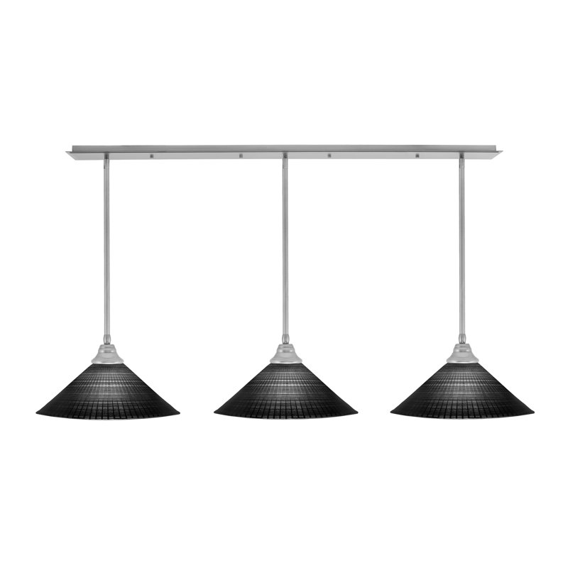 Luminaire suspendu linéaire 3 lumières, Nickel brossé, Noir