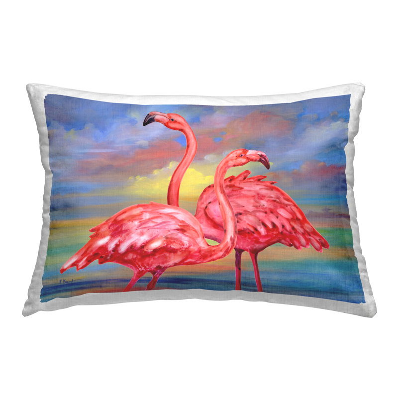 Coussin décoratif arc-en-ciel à imprimé flamants roses par Paul Brent