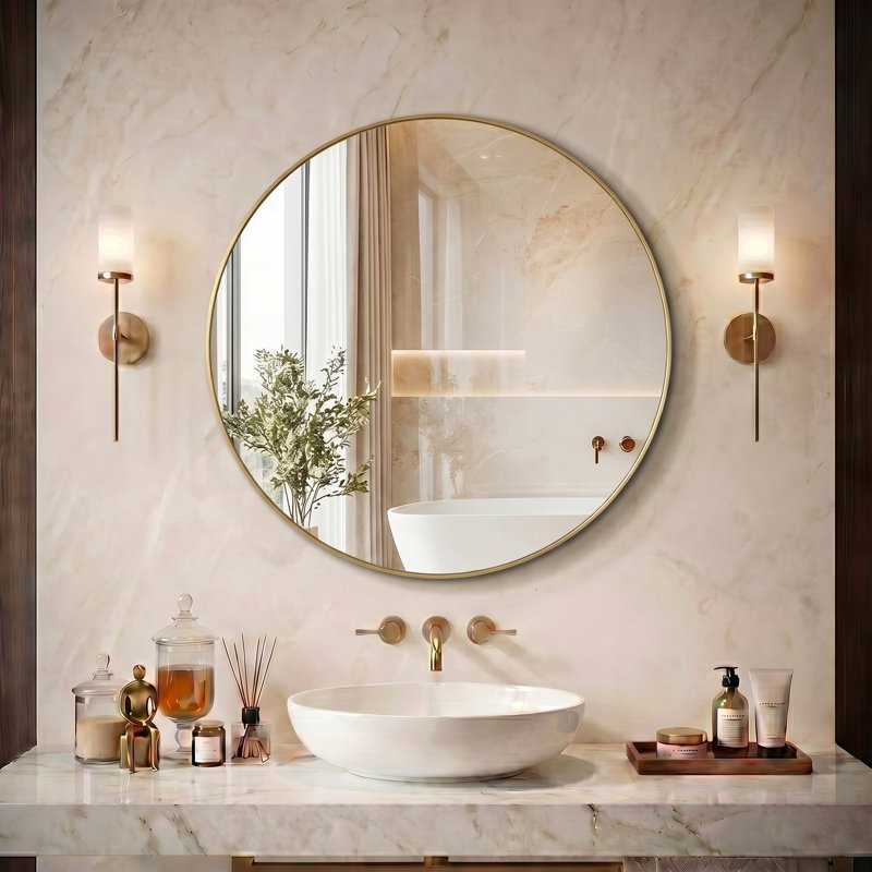Miroir mural rond en aluminium, miroir circulaire moderne pour meuble-lavabo, entrée, salon, 23,62 po x 23,62 po, Doré