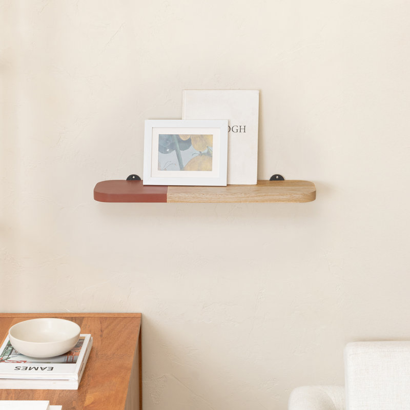 Rickea Solid Wood Wall Mounted Shelf, Natural/Burgandy, 2.5 cm H x 61 cm W x 15.25 cm D