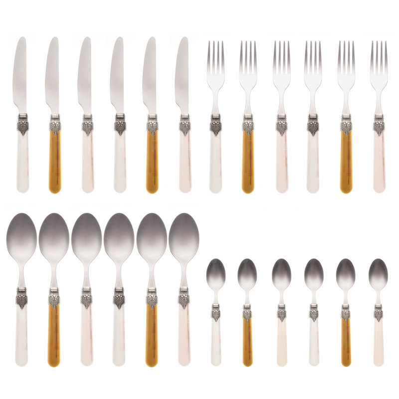 Garlough 24 Piece Cutlery Set, Service for 6, Beige/Yellow/White
