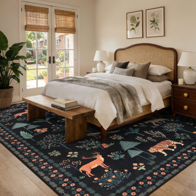  Tapis noir lavable à la machine 8 x 10 Garbrand Wild Jungle Animal