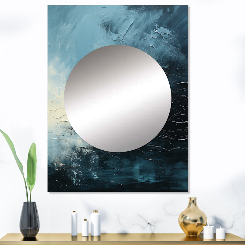Taylani minimalisme noir et bleu ouragan - tempête miroir, miroir mural décoratif traditionnel, impression d'art en métal