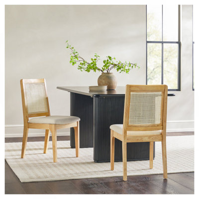 Chaise de salle à manger moderne en bois massif avec dossier en rotin, ensemble de 2, naturel