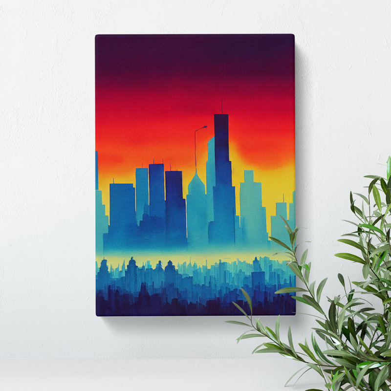 City Skyline Watercolour No.4 - Wall Art, Wrapped Canvas, 50cm H x 35cm W x 3cm D, No Matte