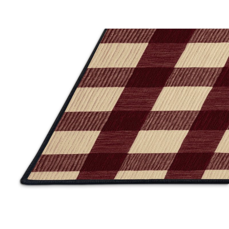 Tapis rouge à carreaux lavable à la machine, Carré 5 pi