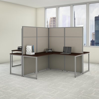 Easy Office 4 Person L-Shaped Desk Workstation with Panels Cubicle