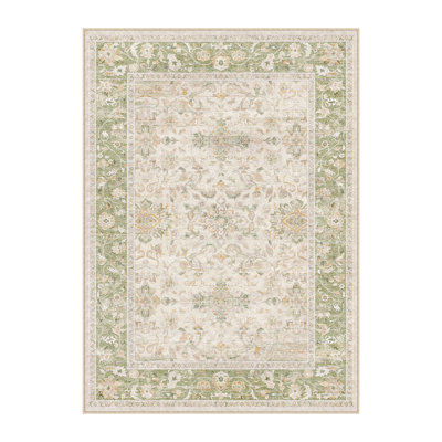 Fonda Vintage Washable Area Rug with Non-Slip Backing, Soft Faux Cashmere Living Room Rug