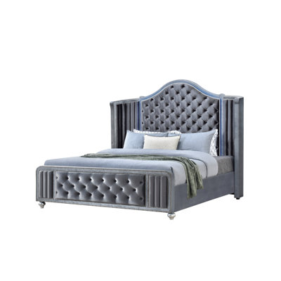 Marven Dennie Velvet Upholstered Tufted Panel Bed