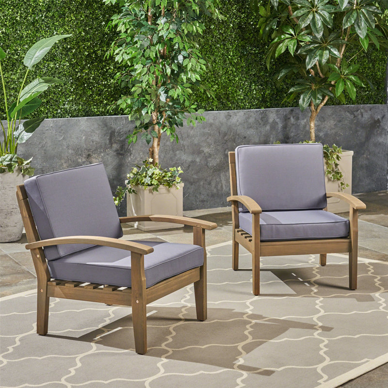 Chaises de patio à cadre en bois, Teck foncé, Gris