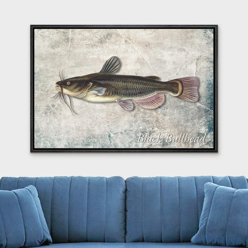 Bullhead noir sur fond de granit, vie marine, réalisme nautique, ultra sur toile, Cadre flottant noir