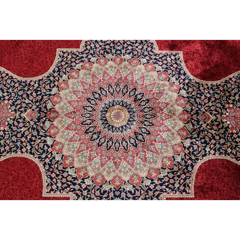Tapis turc rouge et bleu marine 9 x 12