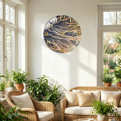 Marble Pattern Modern Decorated Glass Wall Clock Home Decor Art-15.7"
