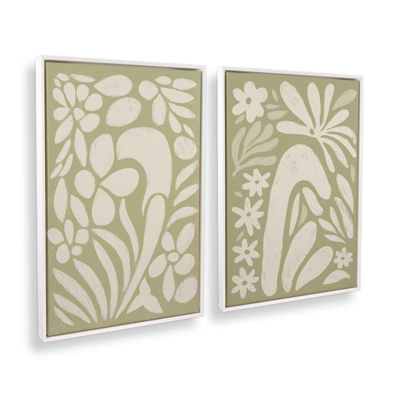 Ensemble de 2 impressions «Whimsy in Bloom», Cadre flottant blanc opaque, 36 po x 24 po