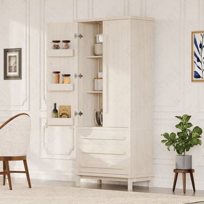 Luxueux garde-manger en bois de 70 po - 6 tablettes de porte + 2 tablettes d'armoire + 3 tiroirs pour la cuisine et la salle à manger