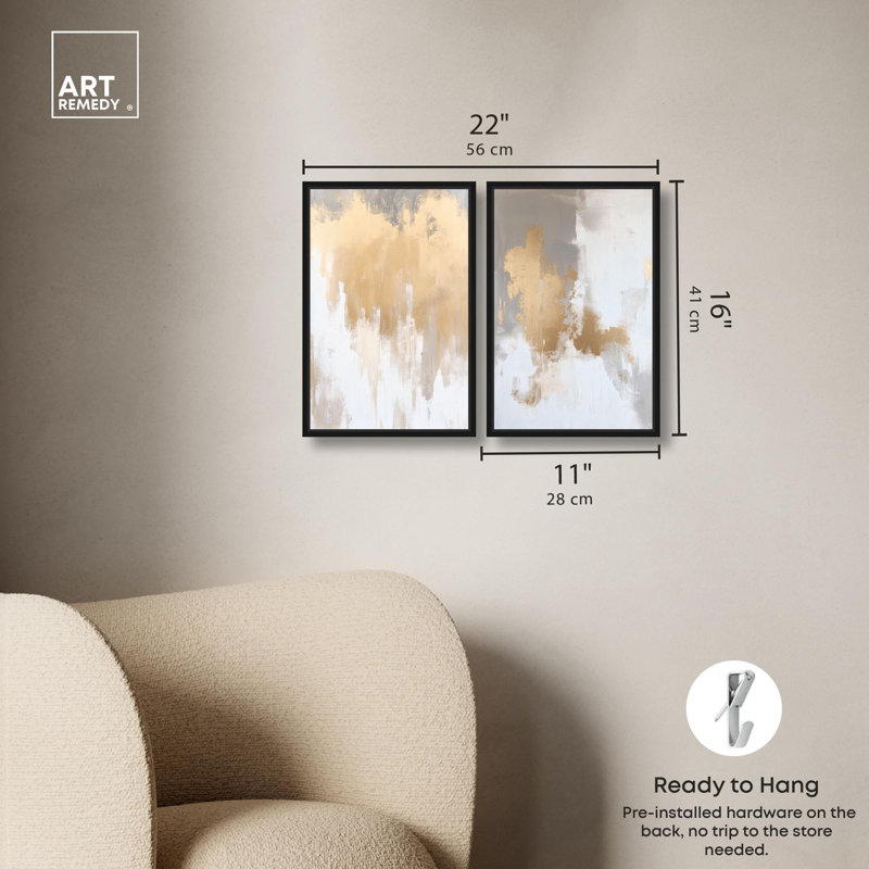 «Tranquility pair art», ensemble de 2 panneaux sur toile , Noir, Impression dans un cadre flottant sans passe-parto