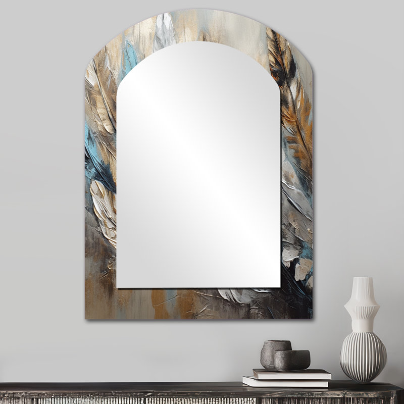 Gold Feather Extravaganza II - miroir mural asymétrique Glam Feather, 34 po x 25 po