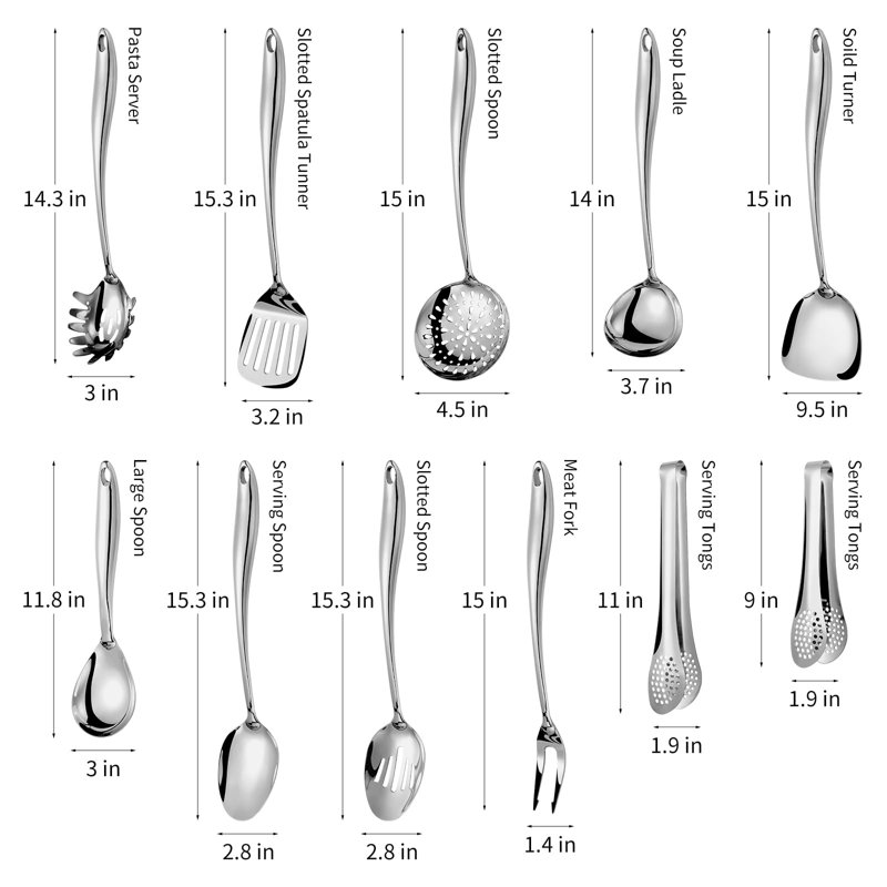 11-Piece Stainless Steel Long Handle Cooking Utensil Set