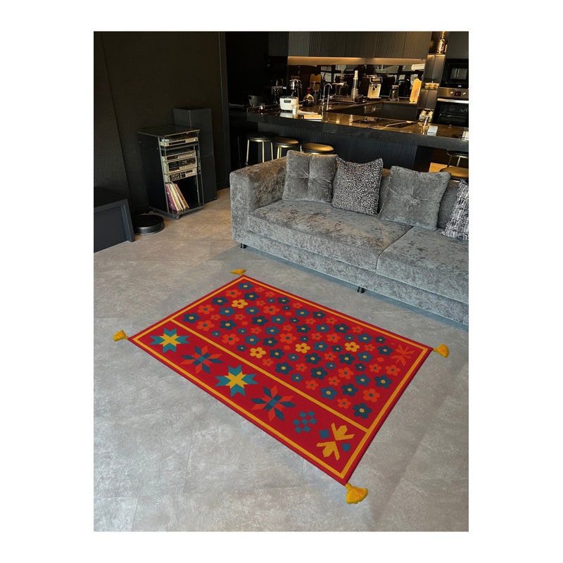 Tapis tissé à motif floral lavable Mosso, 3'3" x 4'11"