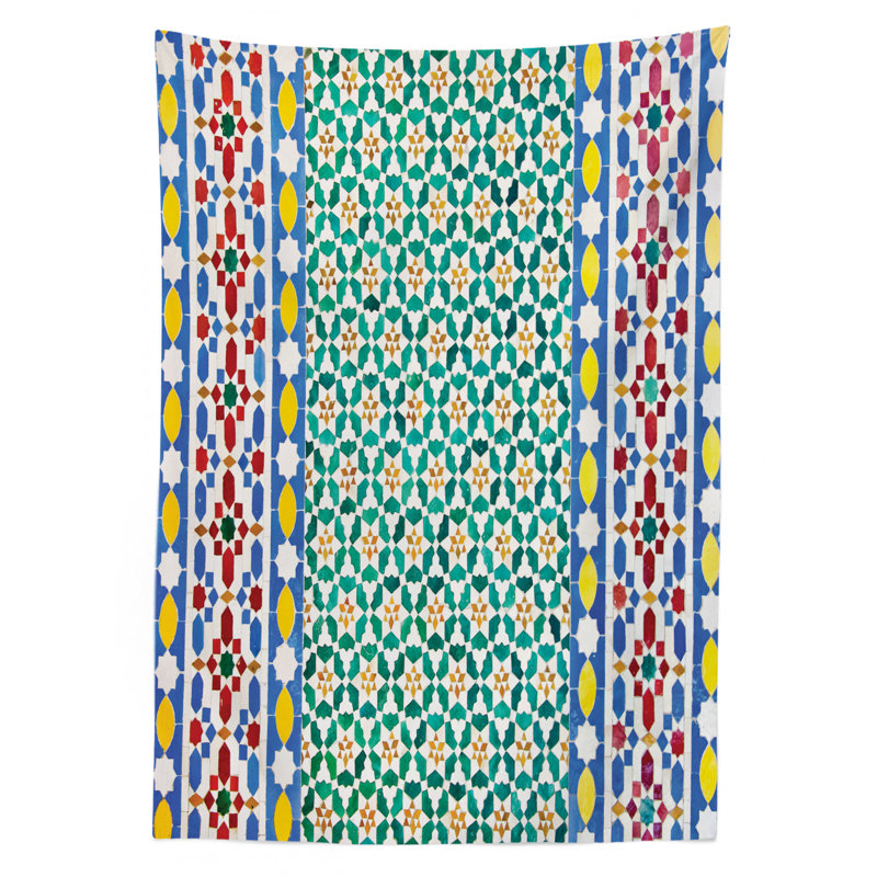 Nappe marocaine, mosaïque marocaine colorée, détails d'artisanat de style moyen-orient, housse de table rectangulaire pour décoration de salle à manger, 52 po x 70 po, multicolore