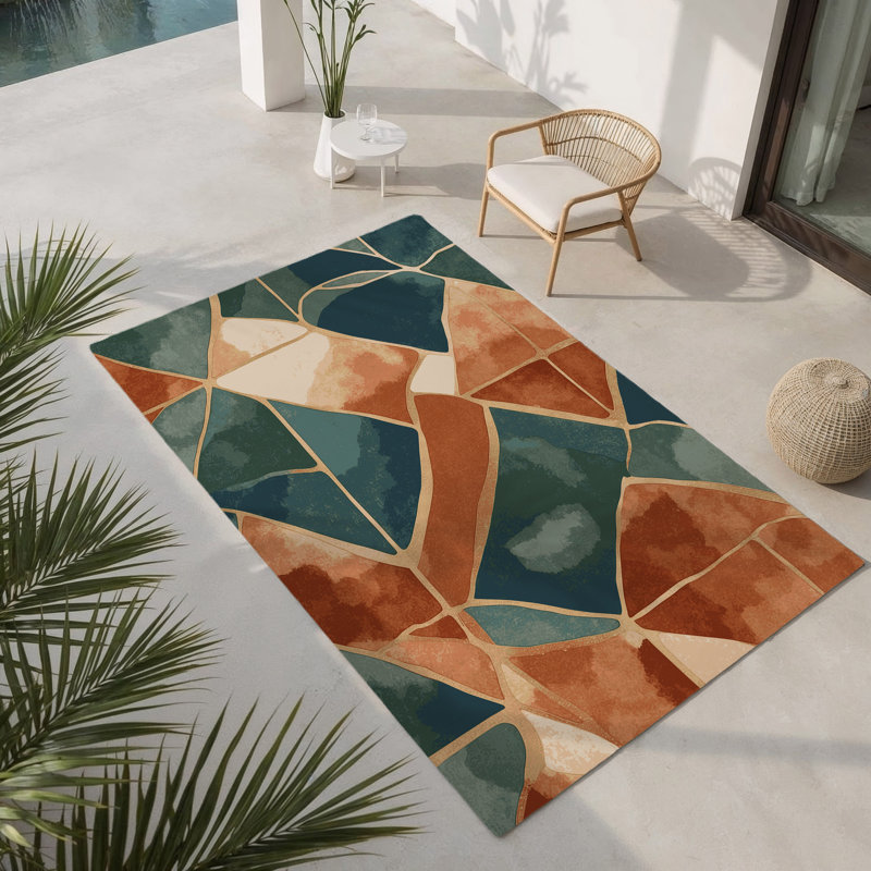 Tapis intérieur et extérieur Ochre Outline, Rectangle 9 pi x 12 pi