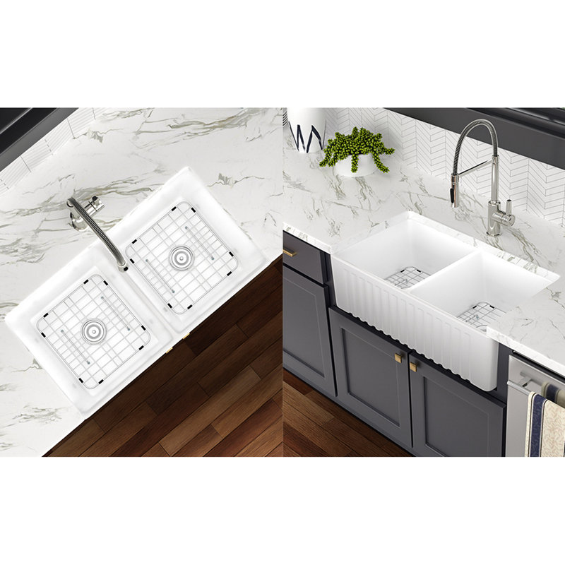 Évier de cuisine en céramique de style blanc - P 33 po x l 18 po x H 10 po, 93 lb, cuisine à finition égratignure et teinture 17,61 po 9,8 po H 32,7 po, 93 lb, encastré, et