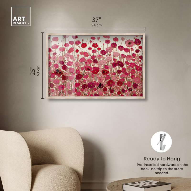 «Crimson Bloom I», impression d'art floral rose par Art Remedy, H 25 po x l 37 po, Crème, crème