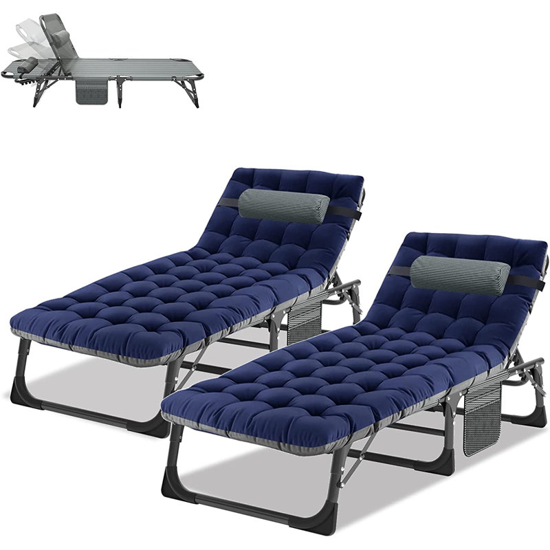 Lit de camp pliant avec matelas de 3,3 pouces à 2 côtés, lits de camping pliants avec sac de transport, portable, Bleu