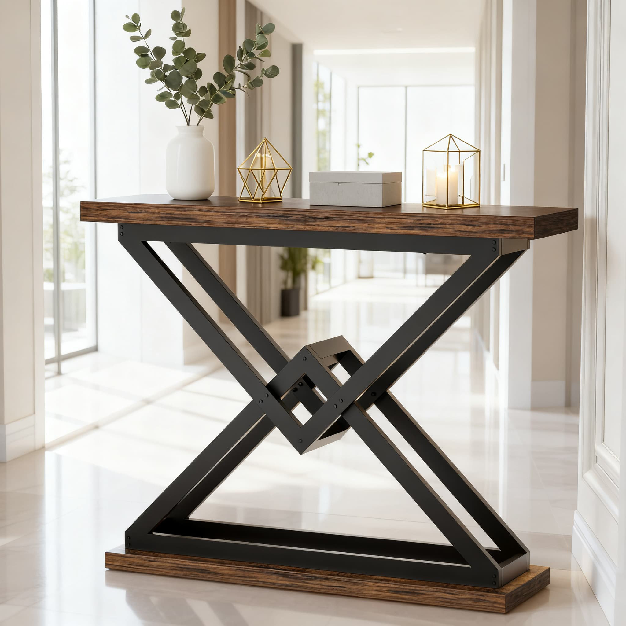 17 Stories Industrial Console Table With Triangle Design, 39.4 Inch ...