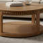 Table ronde en bois massif noyer avec plateau double et pieds robustes, convient au salon, convient à une table basse / canapé