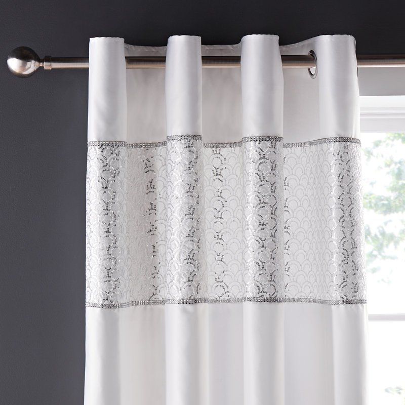Deco Sequin Lined Eyelet Curtains, White