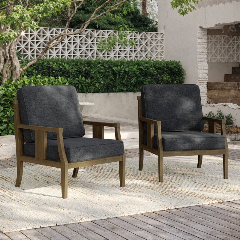 Ensemble de chaises d'extérieur en teck avec coussins Louque, Gris foncé, Brun