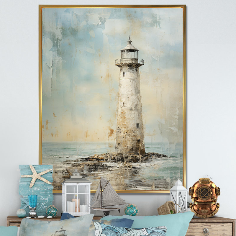 Phare gris minimal, Cadre flottant doré, H 32 po x l 24 po x P 1 po