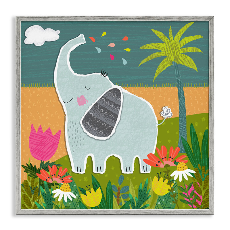 Scène d'éléphant tropical encadrée par Tina Finn, H 12 po x l 12 po, Estampe numérique Farmhouse