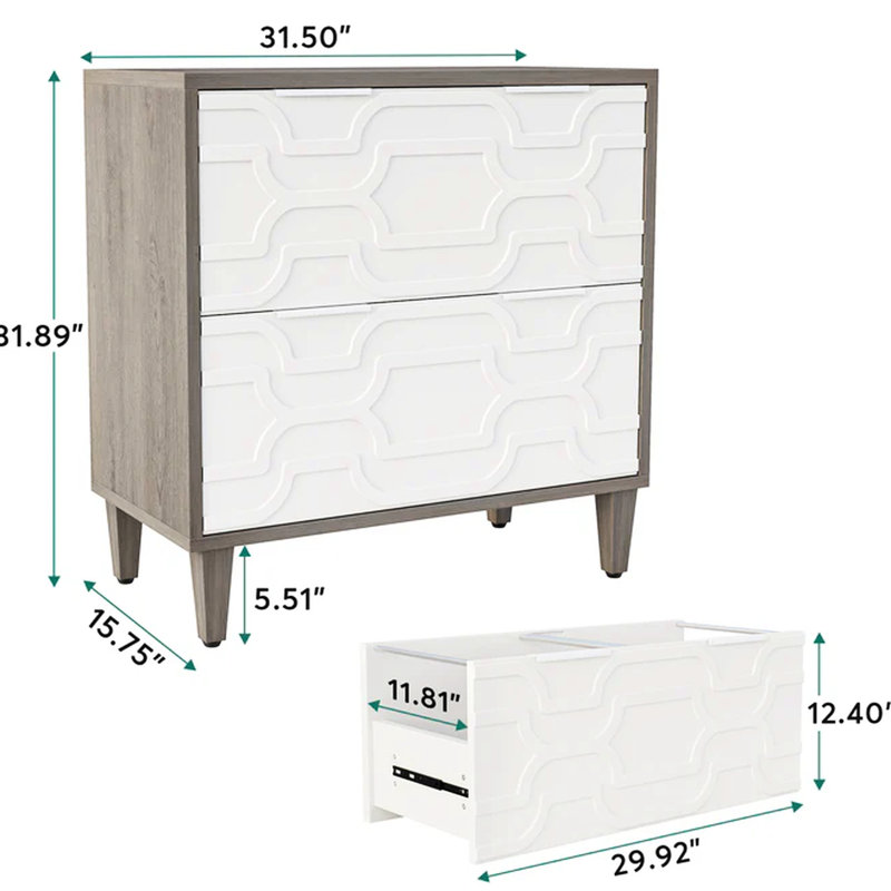 Classeur 2 tiroirs, armoire de rangement spacieuse, Gris / Blanc