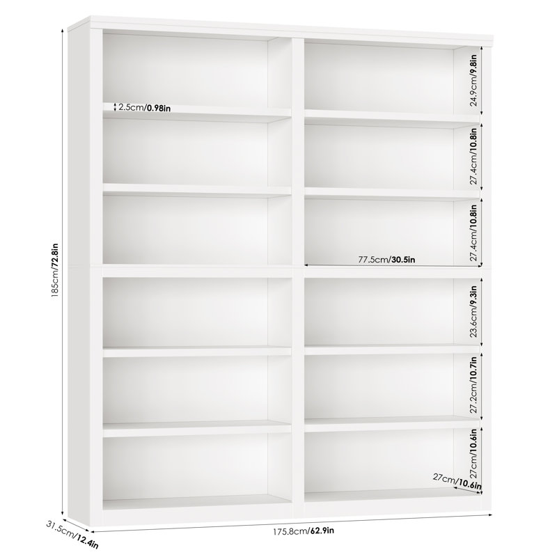 Modern 72.8"H Freestanding 6-Tier Bookcase, 62.9"W 12 Open Compartments Bookshelves  For Your Home Office, Library, Living Room