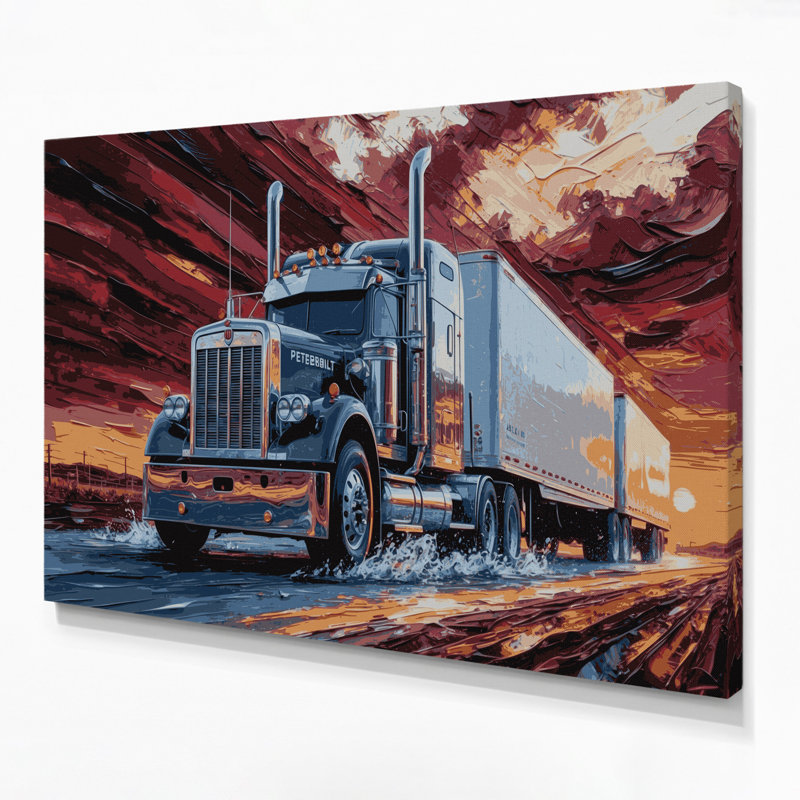 Art sur toile brune, transport et semi-remorque, H 24 po x l 36 po