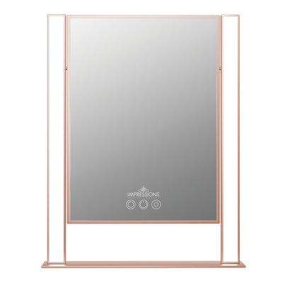Ellston Nouveau Tri-Tone LED Makeup Mirror with Geometric Frame 360 Degree Swivel Desk Mirror with LED Light