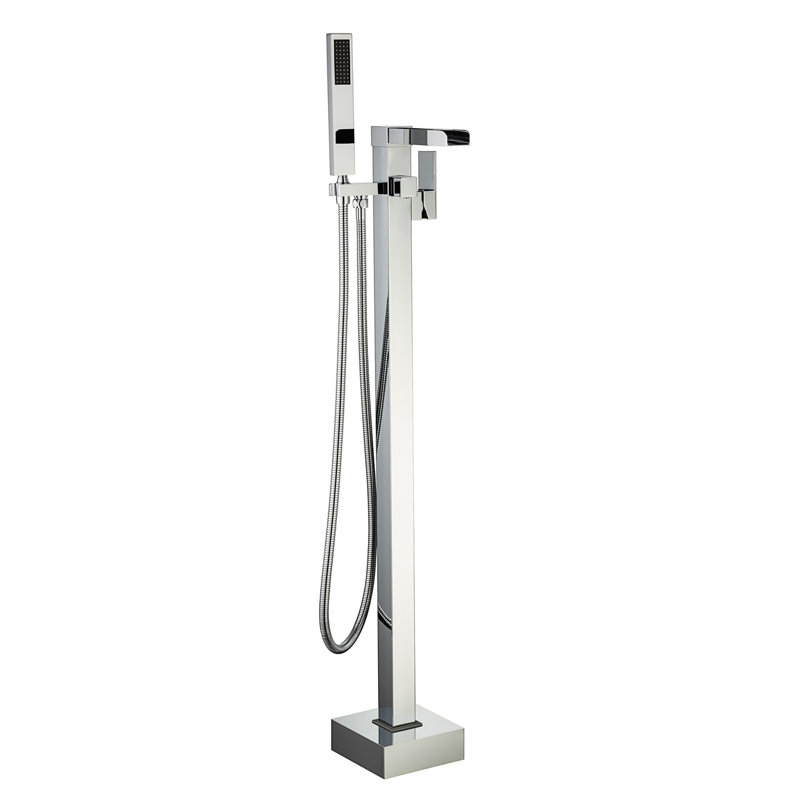 Robinet de baignoire autoportant monocommande à fixation au sol avec douche à main, Plaqué chrome