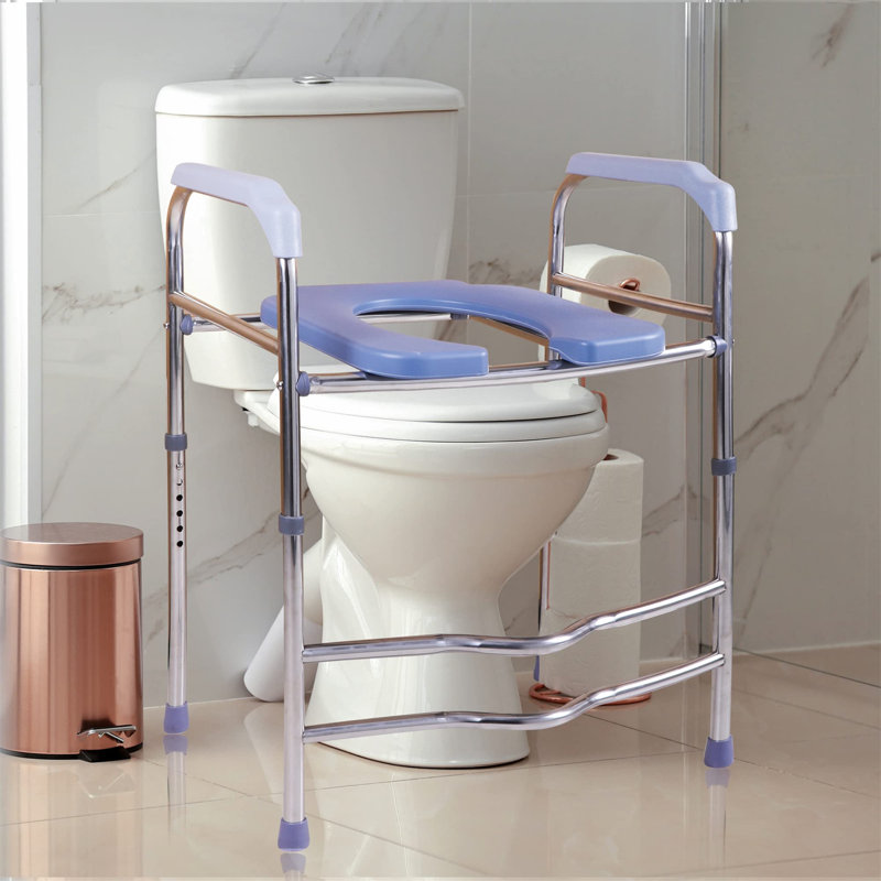Adjustable Height Gray and Red Steel Raised Toilet Seat