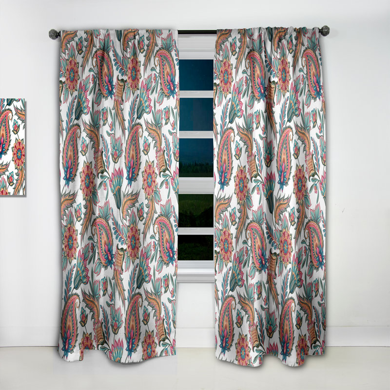 Colourful Floral Paislery - Paisley Floral Blackout Curtain Single Panel, 52" W x 84" L
