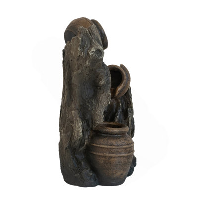 6.3X5.1X10.8" Decorative 3 Tier Water Fountain With Pot Design, Brown