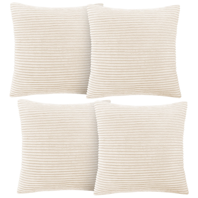 Aspire Homeware Striped Square Velvet Cushion Cover, Cream, Pack of 4