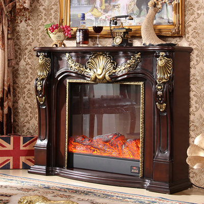 Nut-Brown Solid + Manufactured Wood Electric Fireplace