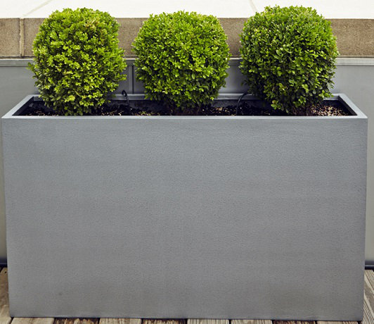 Baker Fibreglass Planter Box, Faux Aluminium Textured, 70cm H x 140cm W x 30cm D