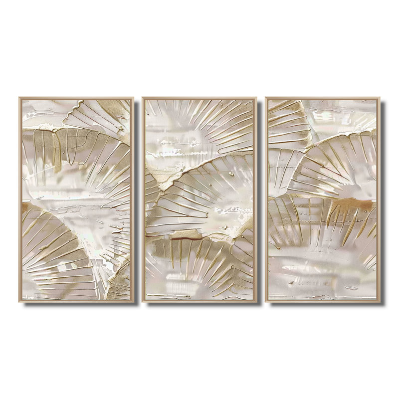Ensemble de reproductions d'art mural blanc et beige, H 28 po x l 36 po, Cadre naturel flottant